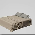 Beige Double Bed with Soft Bed Sheets and Two Comfortable Pillows in Modern Style 3d model