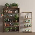 Indoor Multi Tiered Plant Stands With Potted Plants And Decorative Ornaments