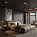 Sleek Modern Bedroom Interior With King Bed Wall Art Accent Chair And Area Rug