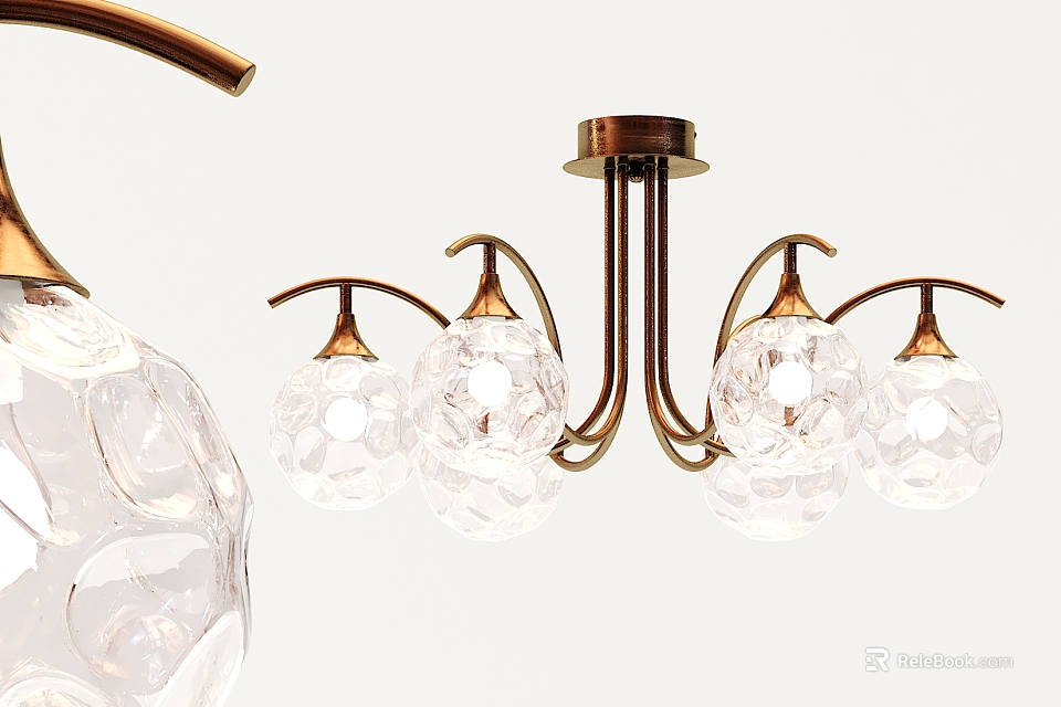 Modern Style Curved Brass Frame Chandelier With Transparent Glass Balls 3d model 