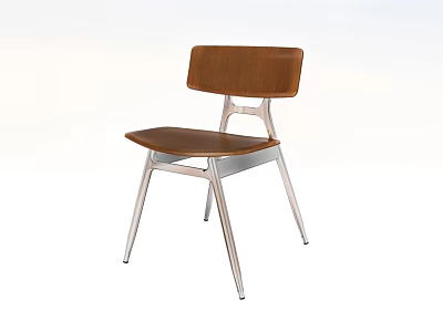 Modern Leisure Chair With Wooden Backrest Wooden Seat And Metal Legs Simple Design 3d model