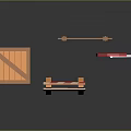 Wooden Crate and Striped Barricade with Red Octagonal Sign Decor Items