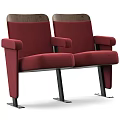 Burgundy Upholstered Public Chair With Wooden Backrest Armrests And Metal Frame