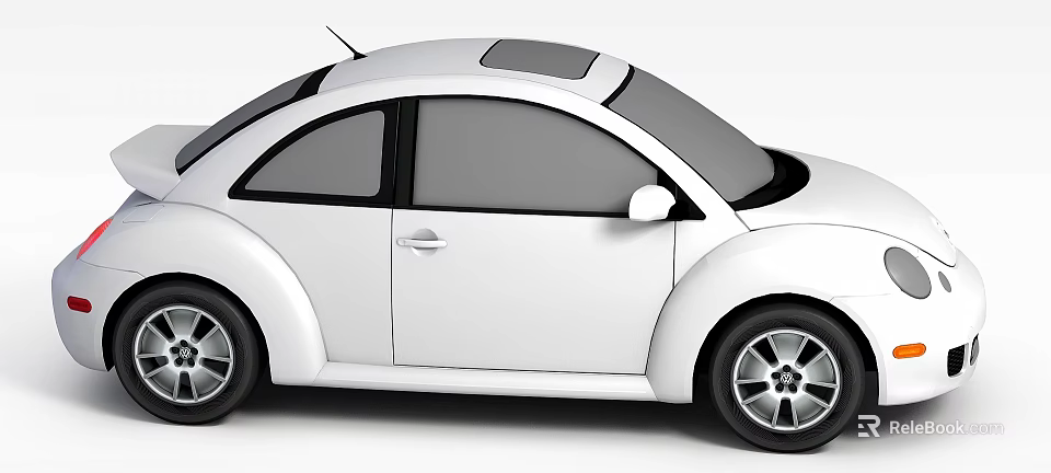 White Beetle Car With Rounded Body Black Windows And Black Wheels Exterior Design 3d model 