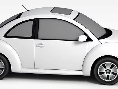 White Beetle Car With Rounded Body Black Windows And Black Wheels Exterior Design 3d model