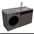 Modern Functional Bathroom Cabinet Unit with Integrated Washing Machine Sink and Faucet
