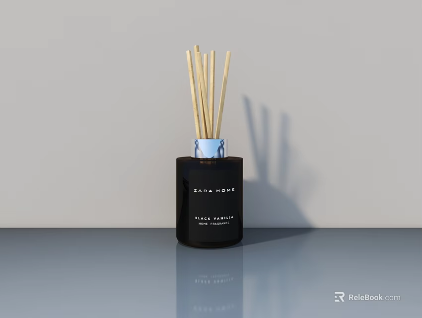 Black Rose Essential Oil Reed Diffuser Bottle On Gray Tabletop With Light Background 3d model