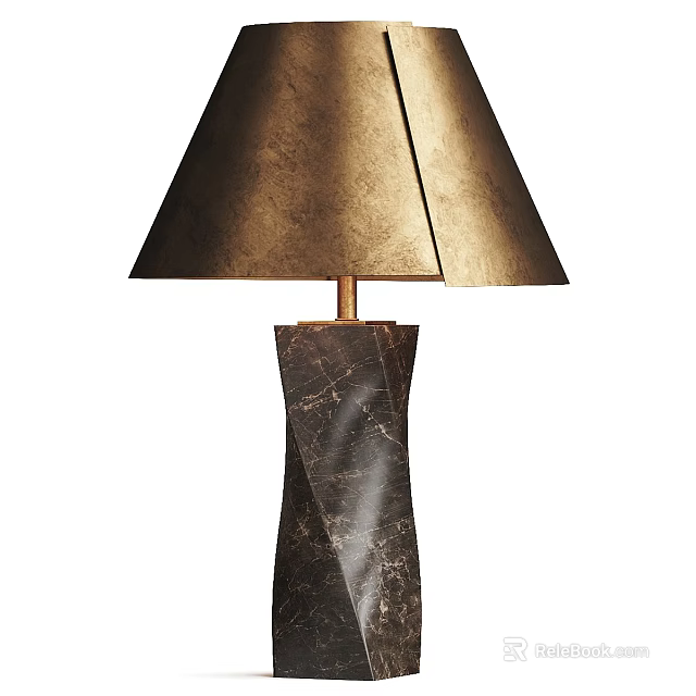 Table Lamp with Gold Metallic Shade and Irregular Dark Textured Base 3d model