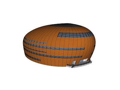 Modern Oval Shaped Stadium With Orange Exterior Horizontal Lines And Dark Roof Entrance 3d model