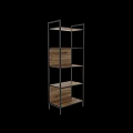 Modern Open Decorative Cabinet With Wooden Shelves And Black Metal Frame