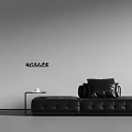 Modern Black Two Seater Sofa In Minimalist Interior With Side Table And Cup 3d model