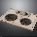 Old Style Electric Stove Kitchen Appliance With Two Heating Coils And Rusted Surface