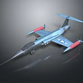 3D Rendered Blue Fighter Jet With Red Winglets Streamlined Design And Sleek Surface