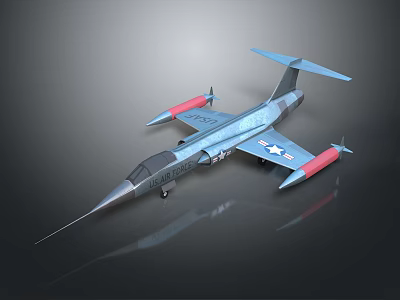 3D Rendered Blue Fighter Jet With Red Winglets Streamlined Design And Sleek Surface 3d model