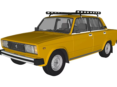 Yellow Classic Sedan Car with Roof Rack and Vintage Exterior Design 3d model