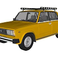 Yellow Classic Sedan Car with Roof Rack and Vintage Exterior Design