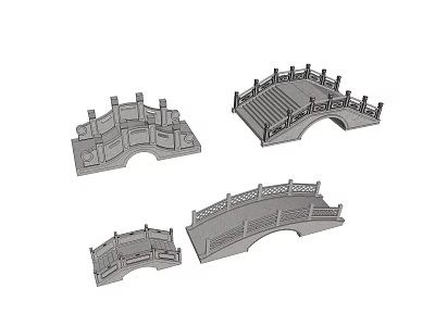Traditional Chinese Arch Bridge Models With Stone Railings And Various Designs 3d model