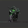 Green Sport Motorcycle With Black Accents On Display Mat Gray Background
