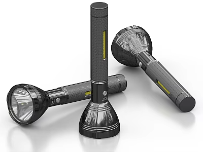 Modern Black Flashlights With Yellow Accents For Daily Use And Portable Lighting 3d model