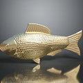 Golden Fish Decorative Sculpture With Textured Scales And Shiny Metallic Finish