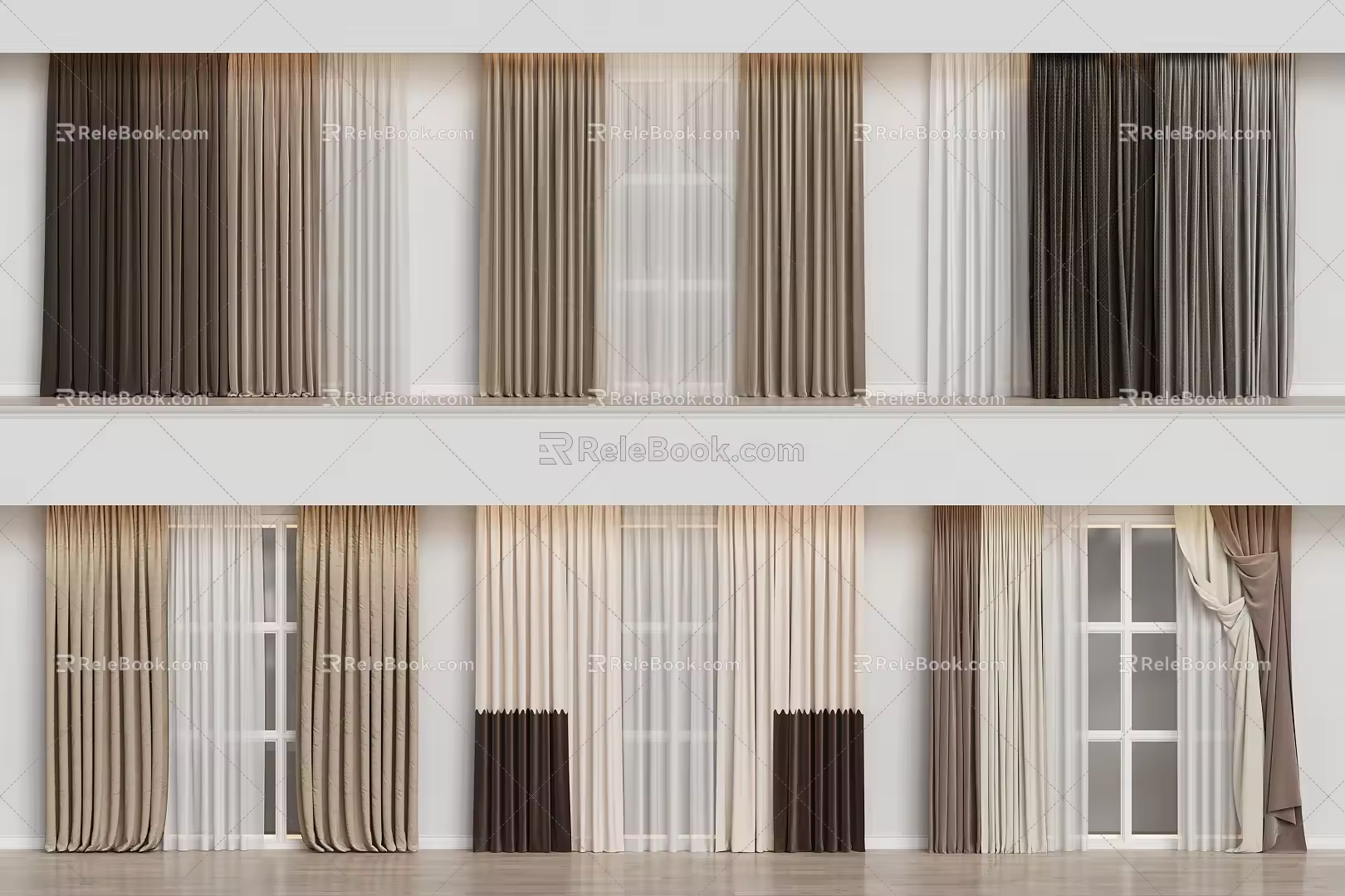 Modern Home Curtain Combination Color-matching Curtain Fabric Curtain 3d model