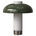 Dome Shaped White Table Lamp With Cylindrical Body Chrome Base And Green Brown Color Options