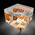 LDZY Exhibition Booth Modern Two Story Design With White Orange Interior Staircase And Chairs Tables