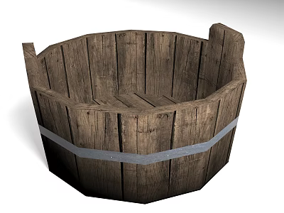Rustic Wooden Barrel With Vertical Staves And Metal Band Design 3d model