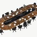 Oval Wooden Conference Table With Black Office Chairs And White Papers