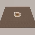 Round Carpet In Neutral Tones With Concentric Circle Pattern Mushroom Lamp And Open Magazine
