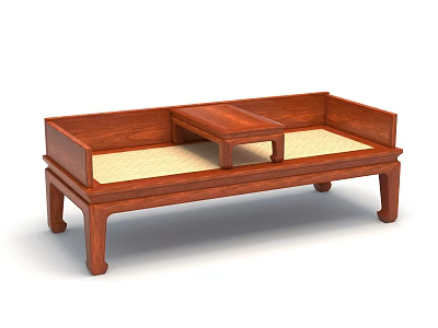 Chinese Traditional Three Seater Sofa with Solid Wood Frame and Rattan Cushion Design 3d model