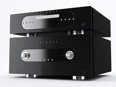 Black Stacked Hi-Fi Stereo Audio System With Control Panel And Modern Design 3d model
