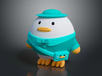 Cute Duck Doll With White Body Yellow Beak And Turquoise Outfit Hat 3d model