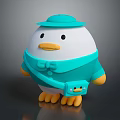 Cute Duck Doll With White Body Yellow Beak And Turquoise Outfit Hat