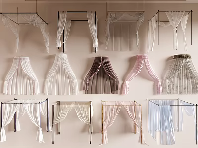 Stylish Bed Canopy Designs With Sheer Fabric Multiple Colors And Modern Frames 3d model