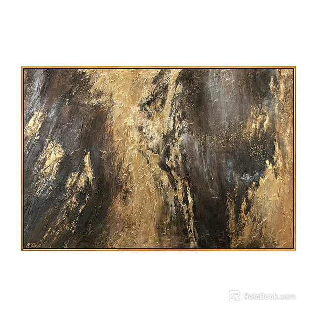 Abstract Painting With Golden Black Textured Brushstrokes And Warm Brown Tones 3d model 