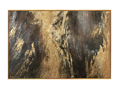 Abstract Painting With Golden Black Textured Brushstrokes And Warm Brown Tones 3d model