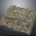 Ancient Architecture Ruins with Stone Walls and Square Layout Surrounded by Green Vegetation on Plateau