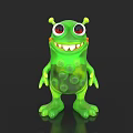 Cute Green Monster Character With Big Red Eyes Yellow Antennas And Spotted Body