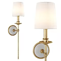 Elegant Golden Metal Wall Lamps With White Lampshades And Circular Decorative Elements