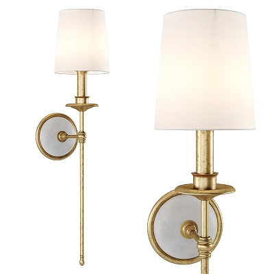Elegant Golden Metal Wall Lamps With White Lampshades And Circular Decorative Elements 3d model
