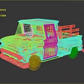 Blue Classic Pickup Truck With Orange Wooden Planks In Truck Bed