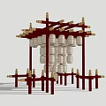 Traditional Art Installation With Red Frame Structure And Hanging White Lanterns 3d model