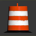 Orange And White Striped Construction Barrel With Red Handle On Black Base 3d model