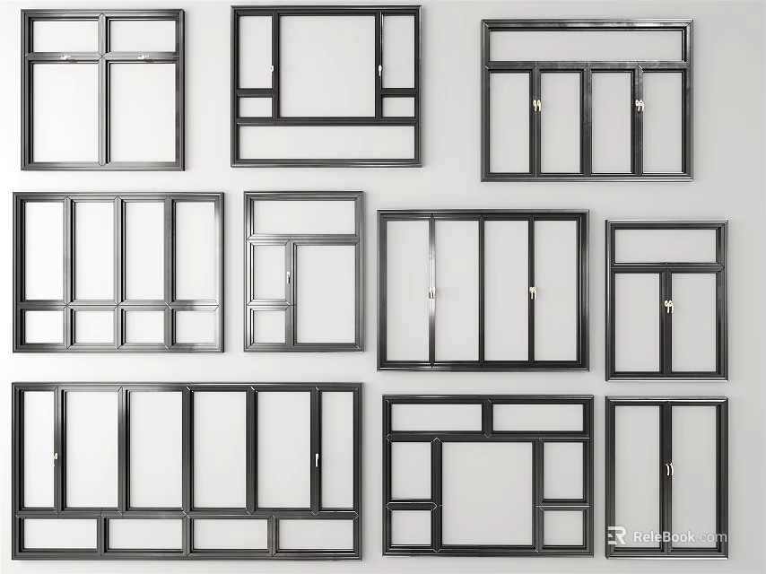Various Window Frame Designs Showcasing Different Styles And Glass Features 3d model