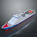 3D Rendered Warship With Red White Blue Color And Helicopter Deck