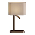 Modern Table Lamps with Silver and Brown Metal Bases and Beige Cylindrical Shades