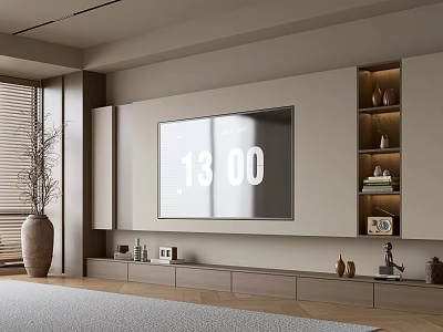 Elegant Modern TV Cabinet Design With Built in TV Storage Shelves And Decorative Ornaments 3d model
