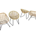 Four Rattan Leisure Chairs with Black Metal Legs Modern Minimalist Design