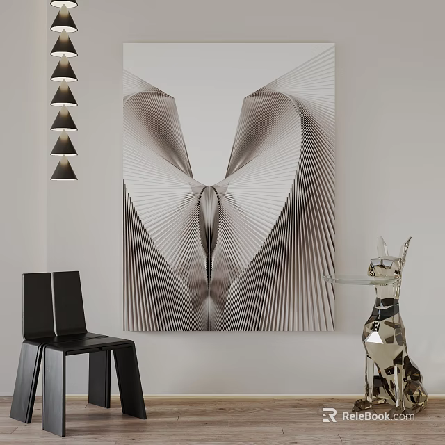 Abstract Scenery In Modern Interior With Chair Lights And Sculpture 3d model 